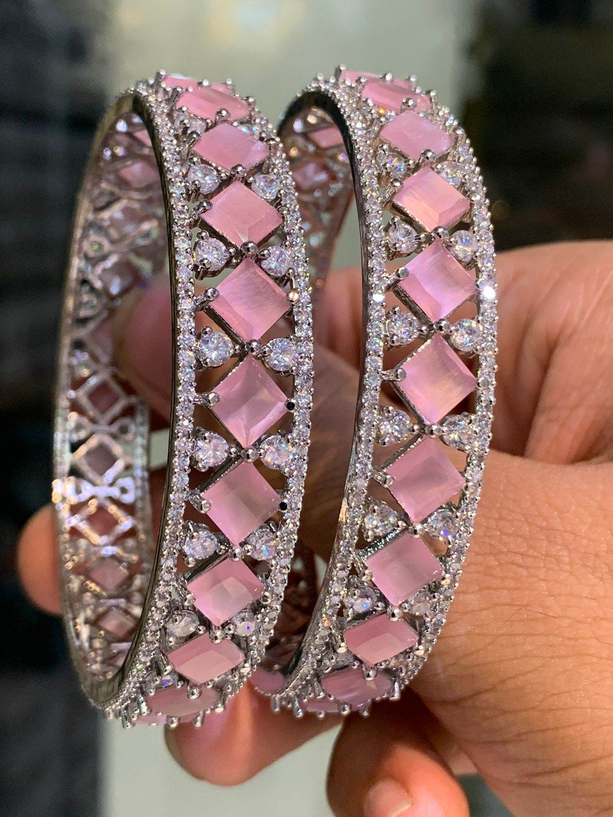 AD Stone Bangles (Silver polish)