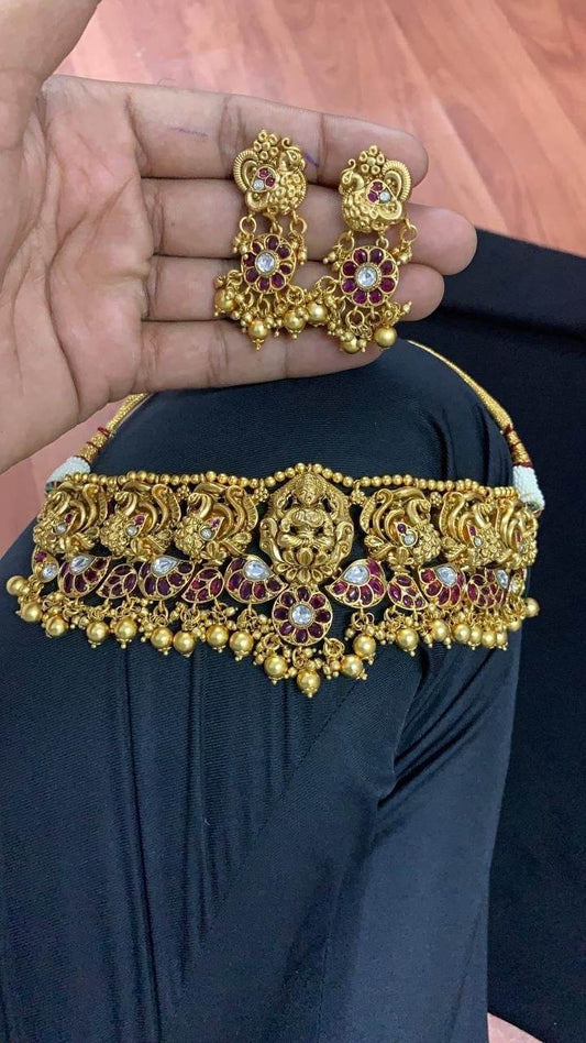 Premium Matt with Kempu Stones Bridal Choker - Nakshatra Jewels
