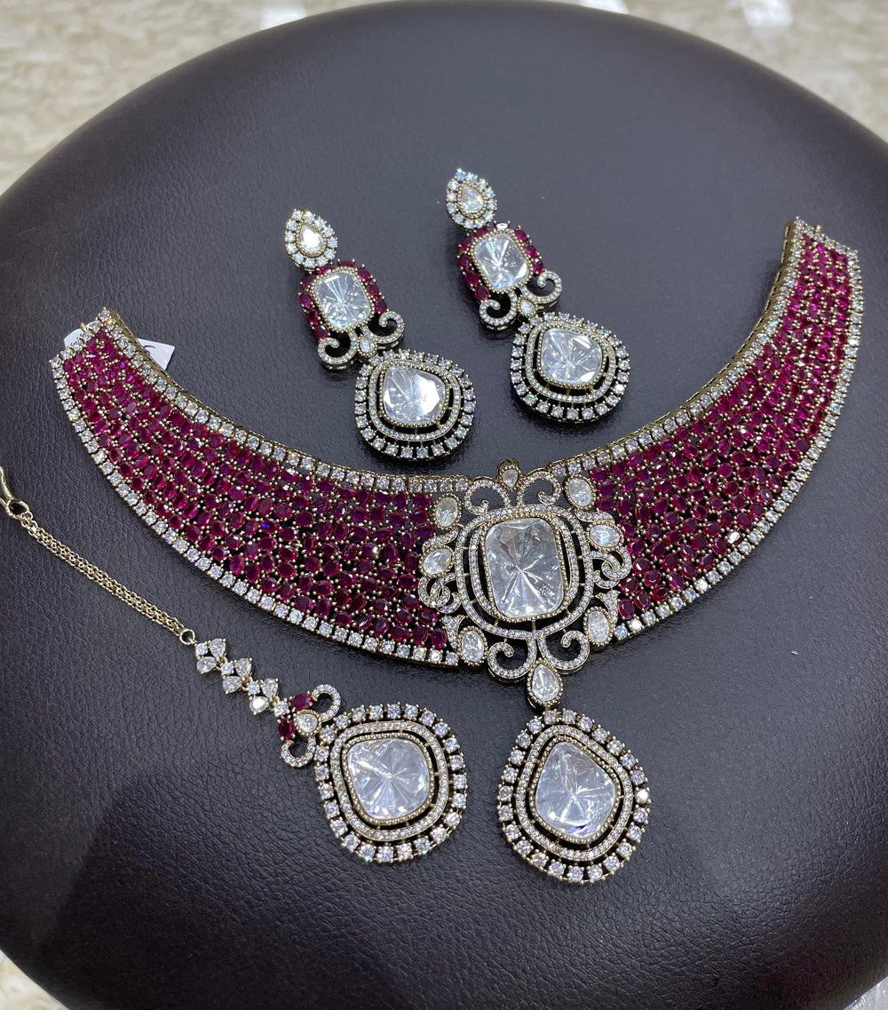 Victorian Polish AD and Mossianite Stones Bridal Choker