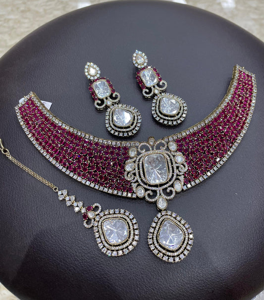 Victorian Polish AD and Mossianite Stones Bridal Choker