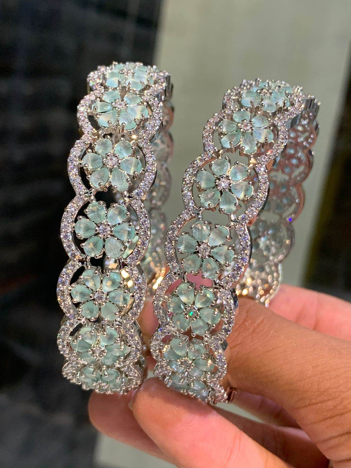 AD Stone Bangles (Silver polish)