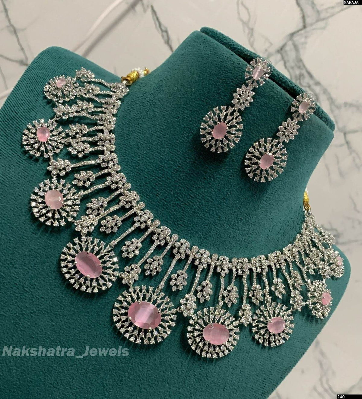 American Diamond Stones Necklace (Silver Polish)