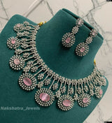 American Diamond Stones Necklace (Silver Polish) - Nakshatra Jewels