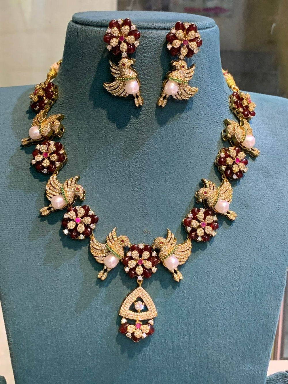 Victorian Polish AD Stones Designer Necklace - Nakshatra Jewels