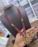 Victorian Polish AD Stones Pendent with Beads Haram - Nakshatra Jewels