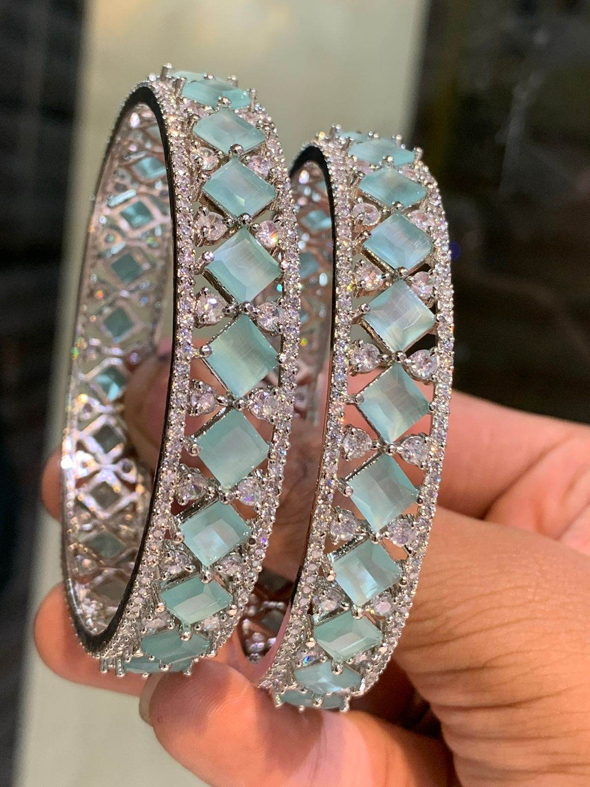 AD Stone Bangles (Silver polish)