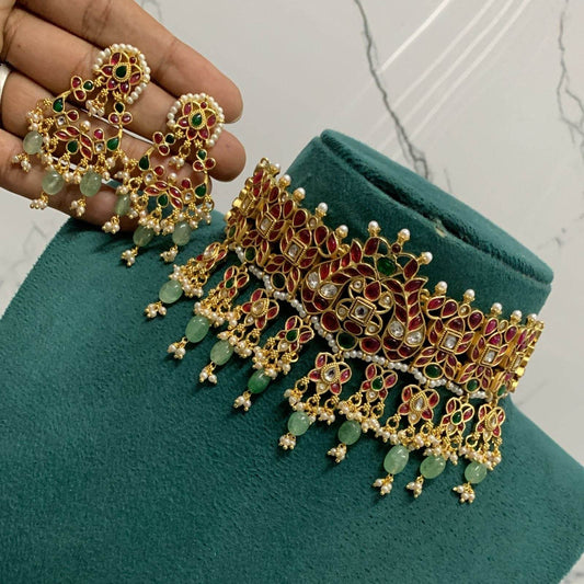 Premium Matt with Kempu Stones Bridal Choker - Nakshatra Jewels