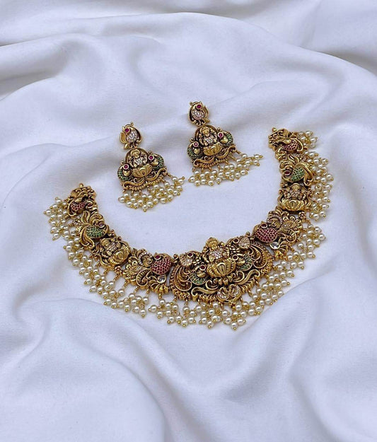 Nakshi Work with AD Stones Bridal Necklace - Nakshatra Jewels
