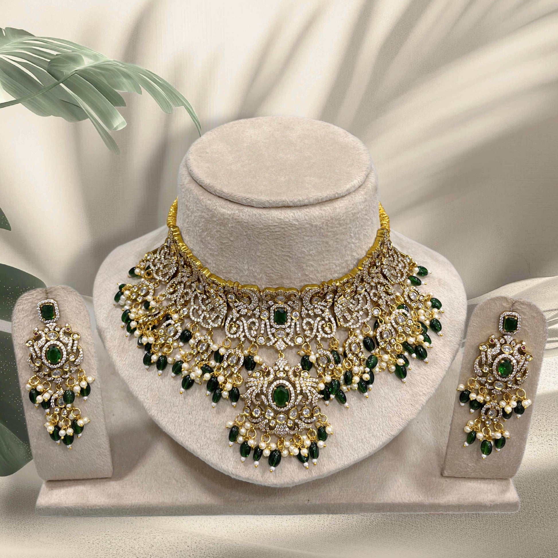 Victorian Polish with AD Stones Bridal Choker - Nakshatra Jewels