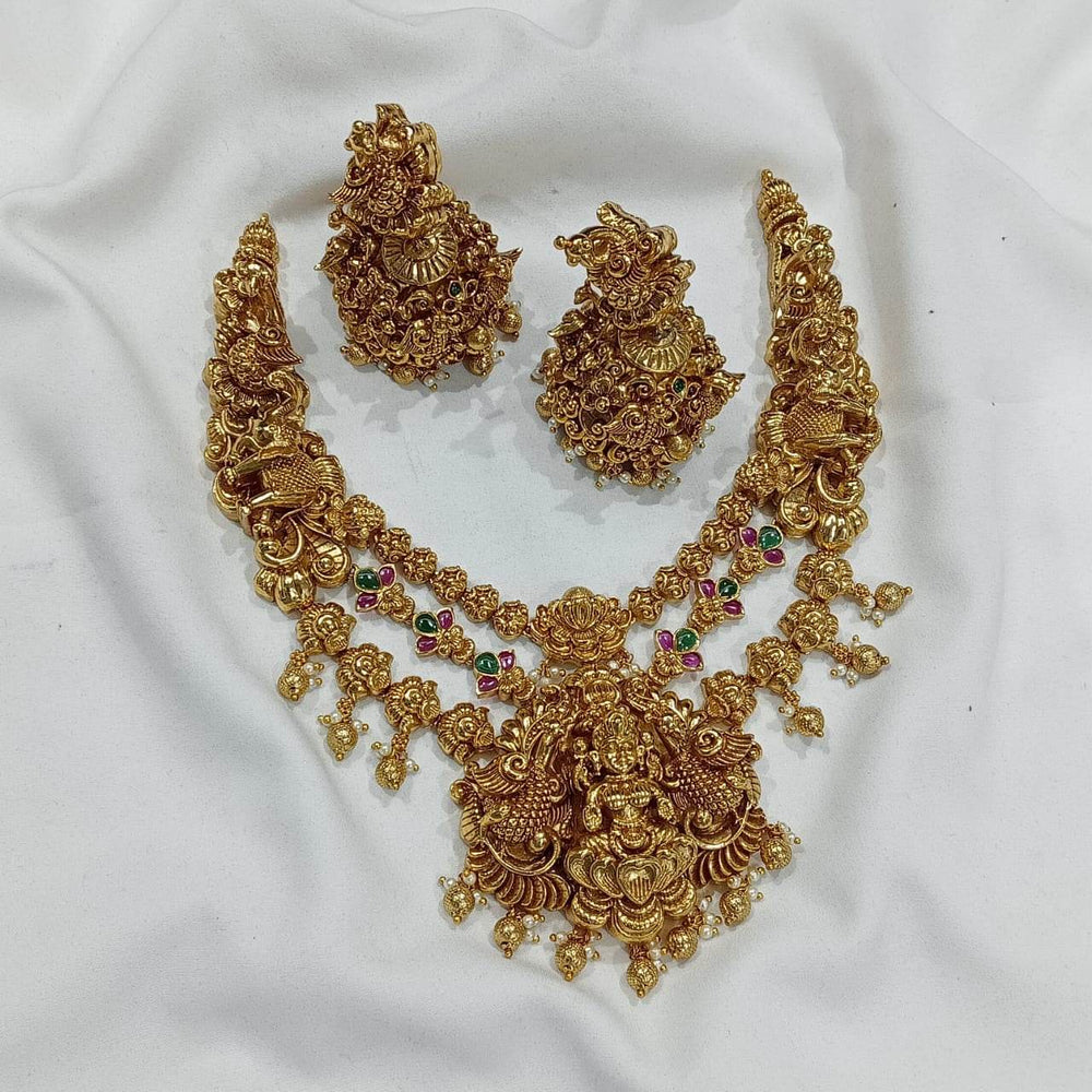 Nakshi work with Kempu & AD Stones Necklace - Nakshatra Jewels