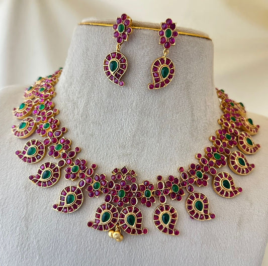 Nagasi Work with Kempu Stones Bridal Necklace