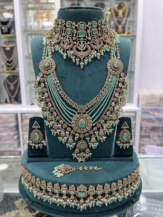 Victorian Polish with Moissanite Stones Bridal Combo - Nakshatra Jewels