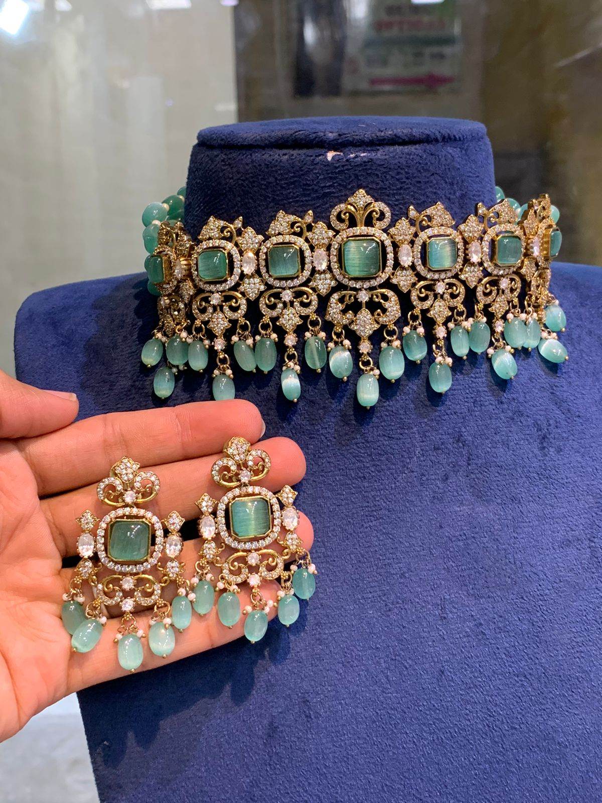 Victorian Polish with Moissanite Stones Choker
