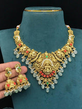 Nakshi Work with AD & Coral beads Necklace - Nakshatra Jewels