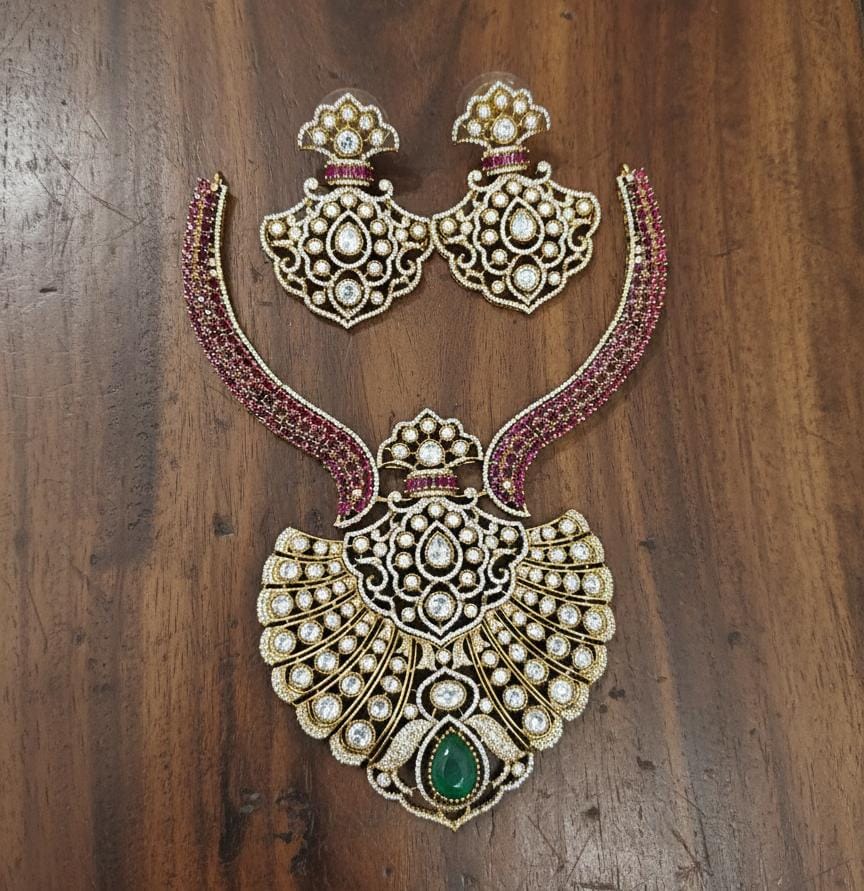 Victorian Polish with AD and Mossianite Stones Bridal Necklace