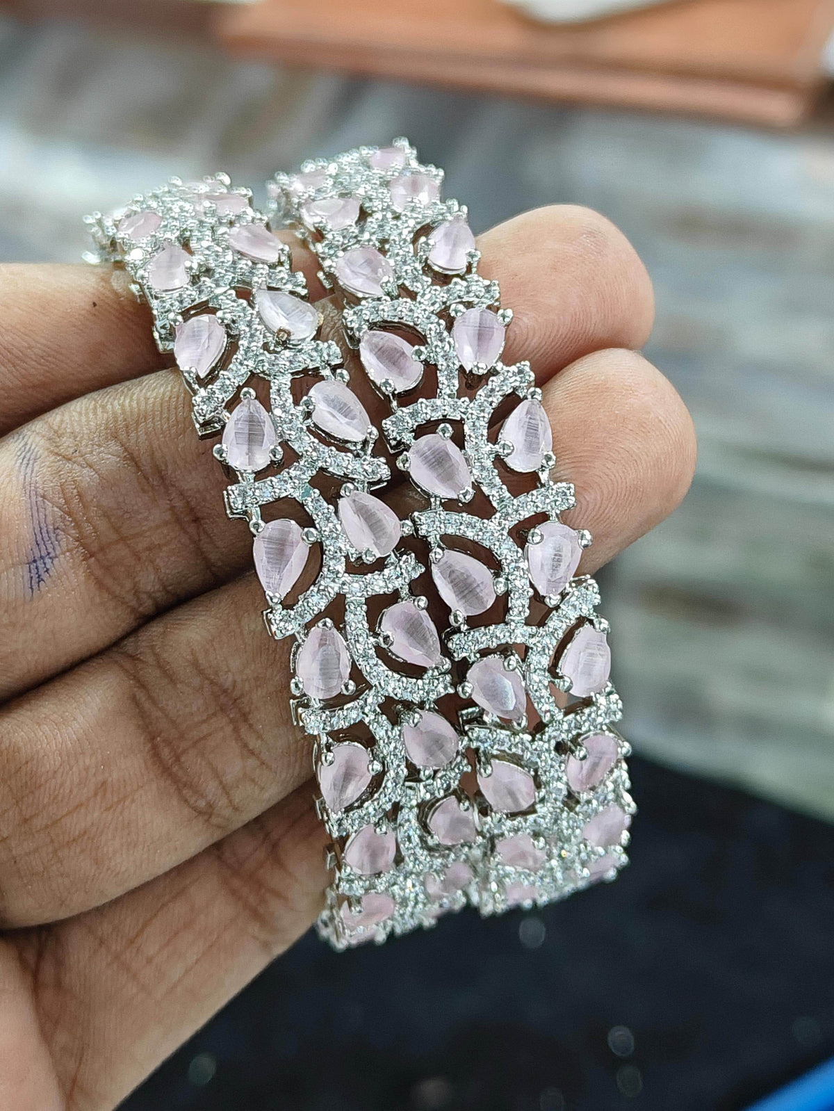 AD Stone Bangles (Silver polish)