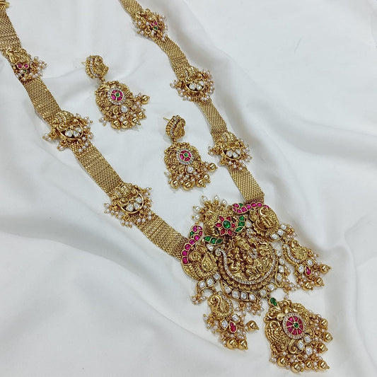 Nakshi Work with AD & Jaadu Kundan Stones Bridal Haram (Gold Replica)