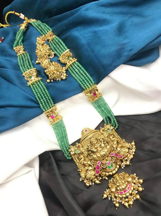 Nakshi work with Jaadu Kundan Stones Pendent with Beads Haram - Nakshatra Jewels