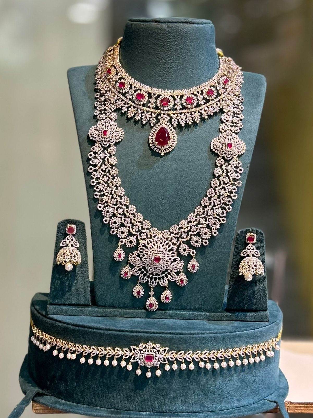 American Diamond Stones Bridal Combo Set - Nakshatra Jewels