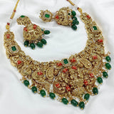Nakshi work with AD Stones & Coral beads Necklace - Nakshatra Jewels