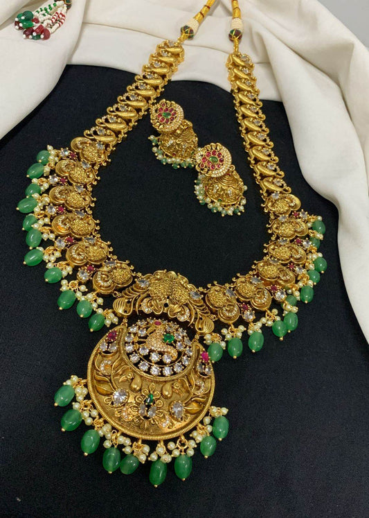 Nakshi Work with AD Stones Bridal Haram - Nakshatra Jewels