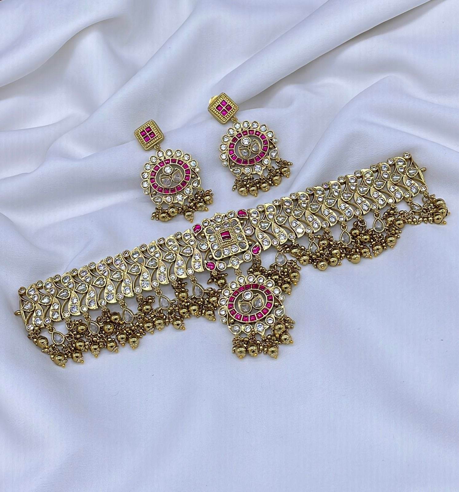 Premium Matt withJaadu Kundan Stones Bridal Choker - Nakshatra Jewels