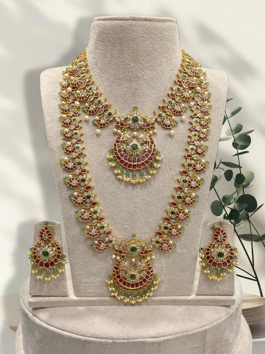 Nakshi work with Kempu Stones Bridal Combo Set