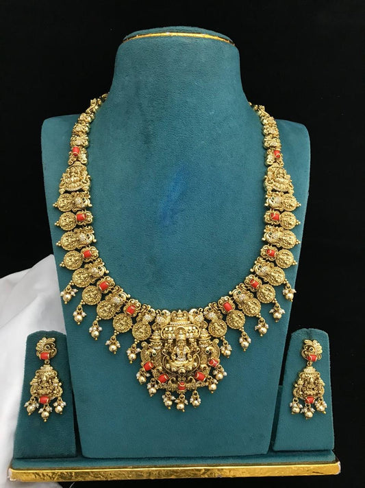 Nakshi Work with AD & Coral Beads Haram