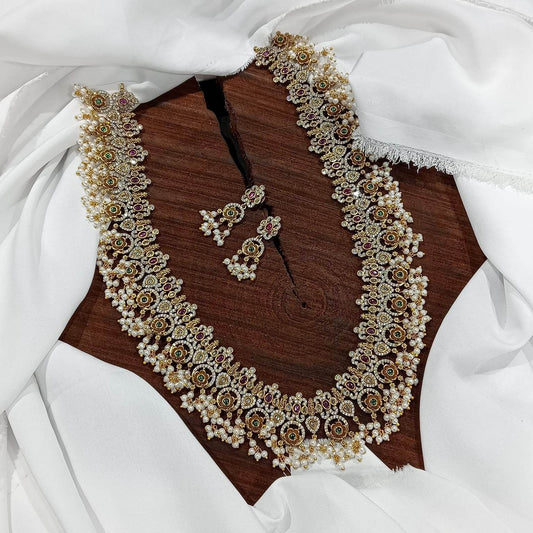 Premium Matt with AD and Kempu Stones Bridal Haram - Nakshatra Jewels