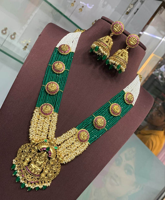 Nakshi Work With Jaadu Kundan Stones Pendent with Beads Haram - Nakshatra Jewels