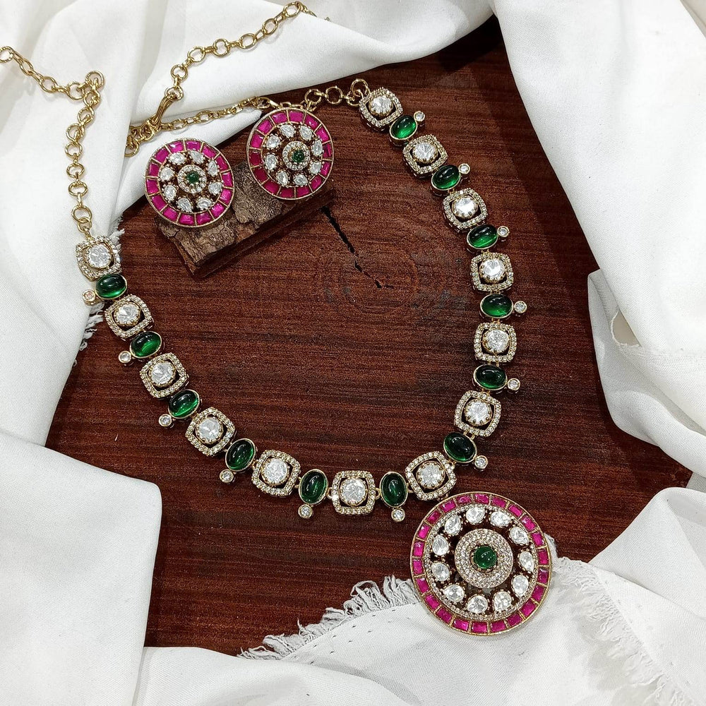 Victorian Polish with Moissanite Stones Bridal Necklace - Nakshatra Jewels