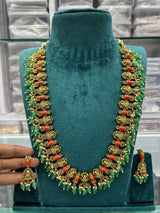 Nagasi Work with AD Stones & Coral Beads Haram - Nakshatra Jewels