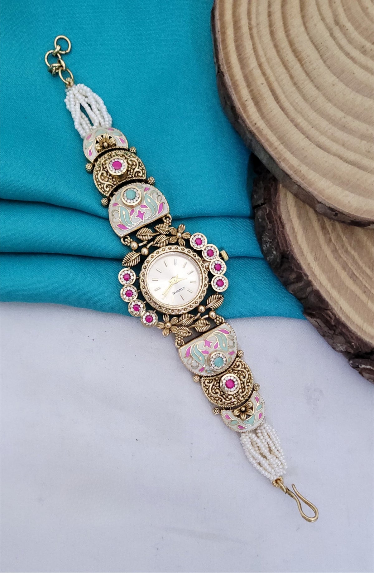 Premium Imitation Jewelry with Kundan Stone Antique Watch