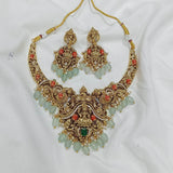 Nakshi work with Coral beads & AD Stones Necklace - Nakshatra Jewels