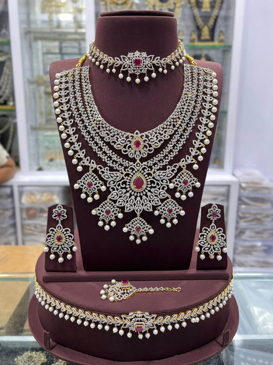 American Diamond Stones Bridal Combo Set - Nakshatra Jewels
