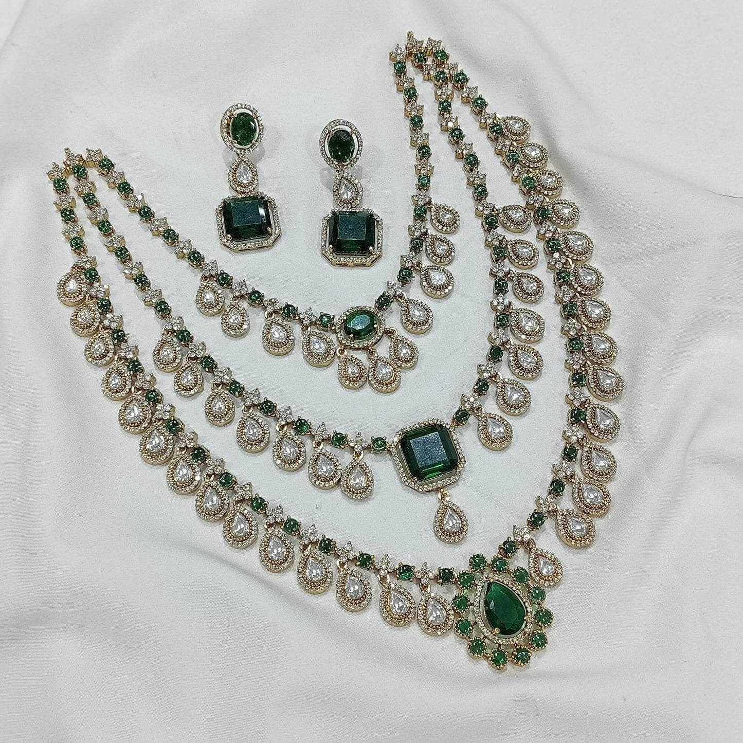Victorian Polish with AD Stones Bridal Layer Haram - Nakshatra Jewels