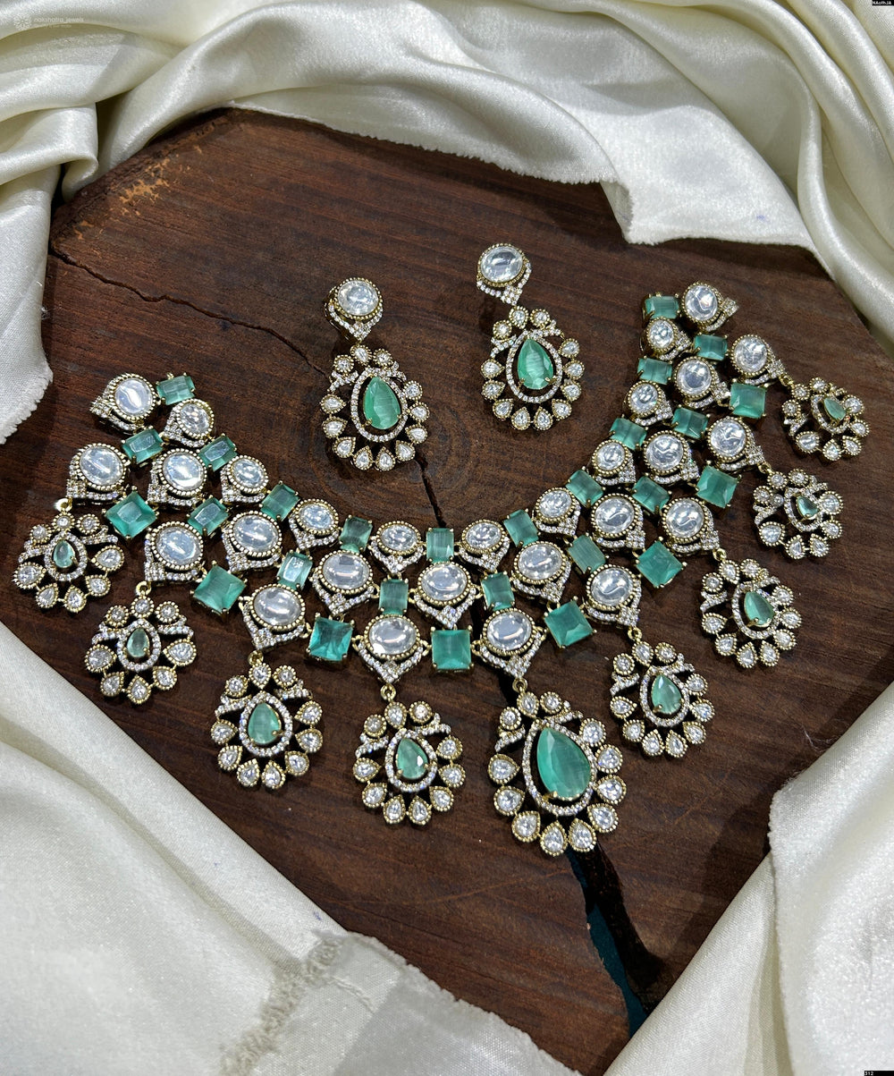 Mossianite and AD Stones Bridal Neck Set