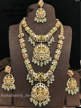 Victorian Polish with Nakshi Work Bridal Combo Set (Jaadu Kundan Stones) - Nakshatra Jewels
