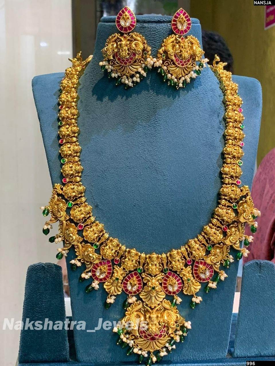 Nakshi work with Jadau Kundan Stones Bridal Set (3D Embosed)