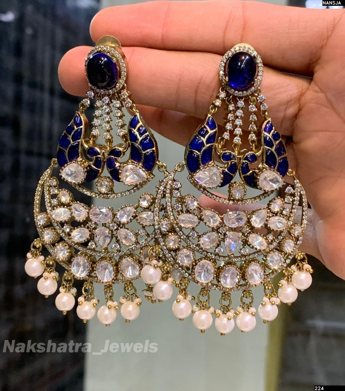 Moissanite & Jadau Kundan Stones Bridal Earrings