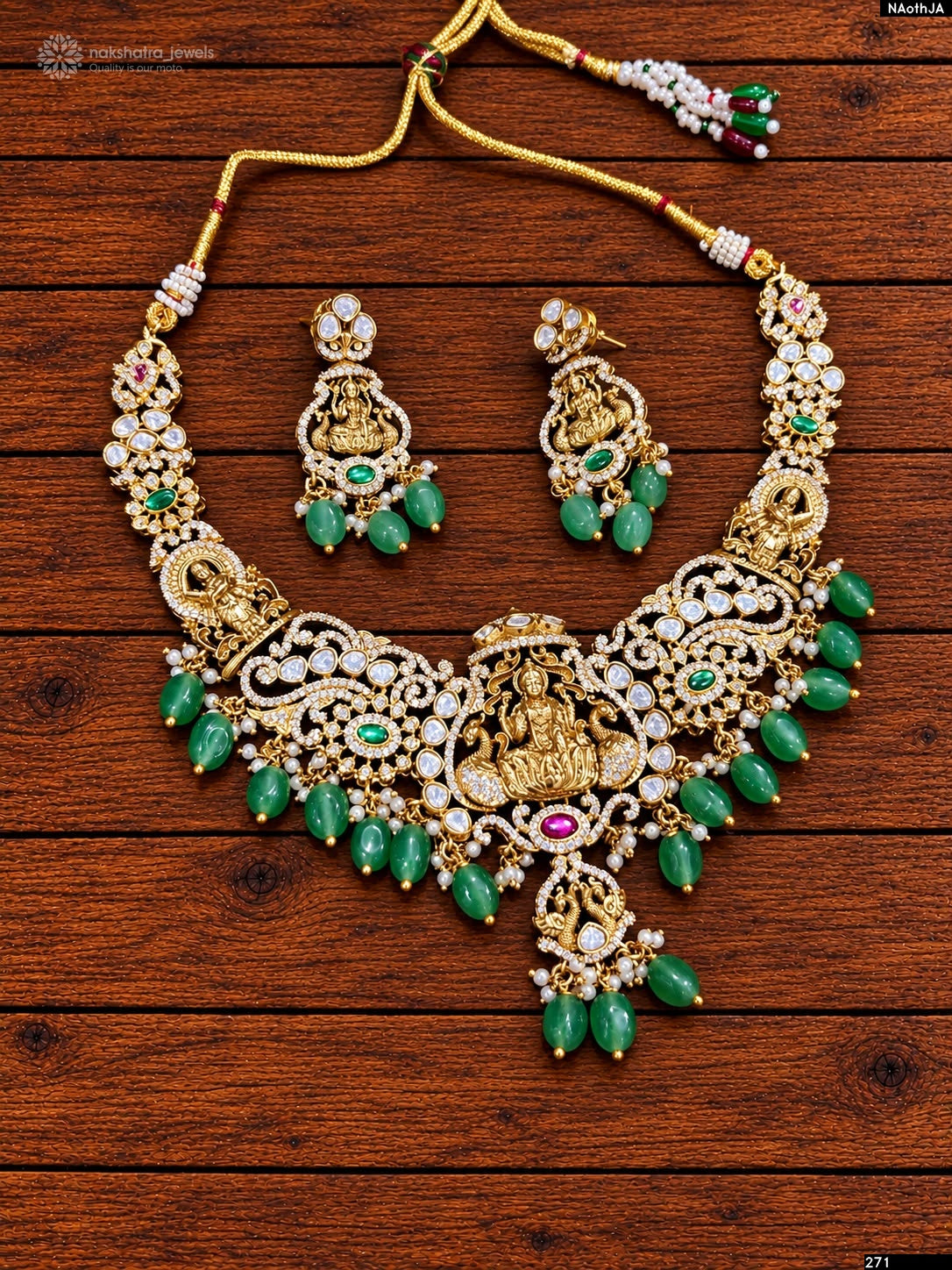 Nakshi Work with AD & Mossianite Stones Bridal Necklace