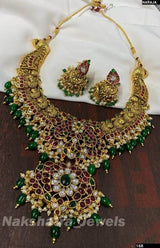 Nagasi Work with Kempu Stones Bridal Necklace - Nakshatra Jewels