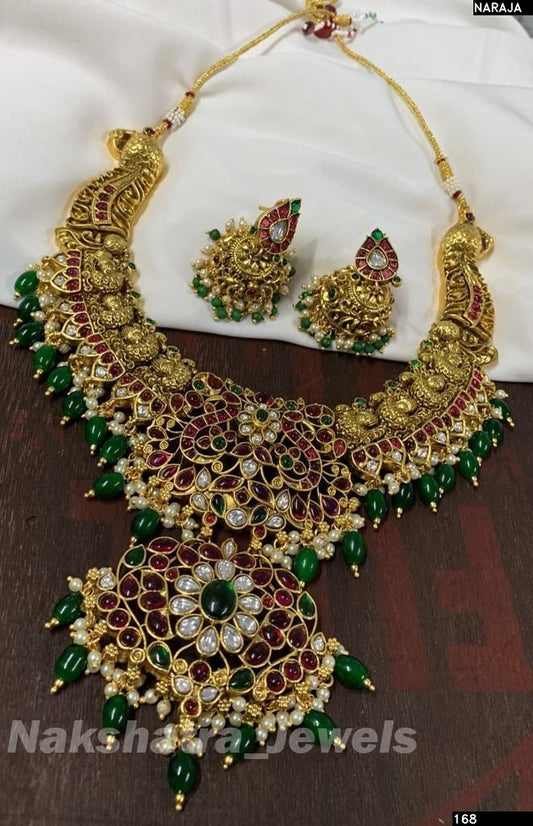 Nagasi Work with Kempu Stones Bridal Necklace