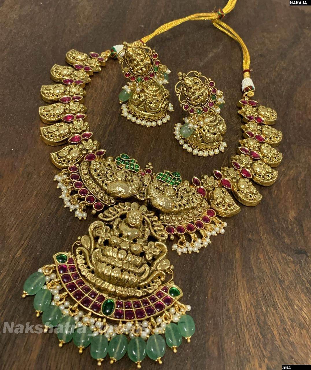 Nagasi Work with Kempu Stones Bridal Necklace (3D Embosed)
