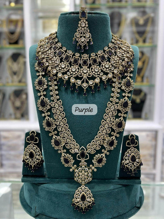 Victorian Polish with Moissanite Stones Bridal Combo set - Nakshatra Jewels