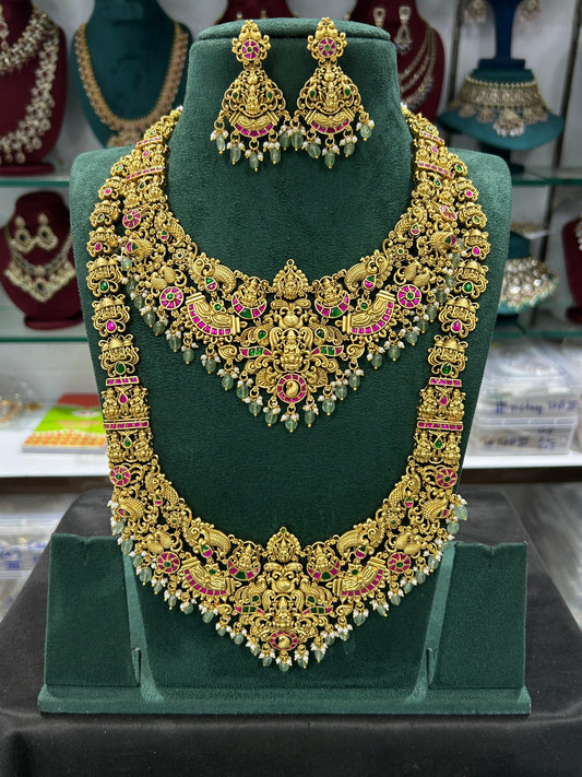 Nakshi work with Kundan Stones Bridal Combo Set