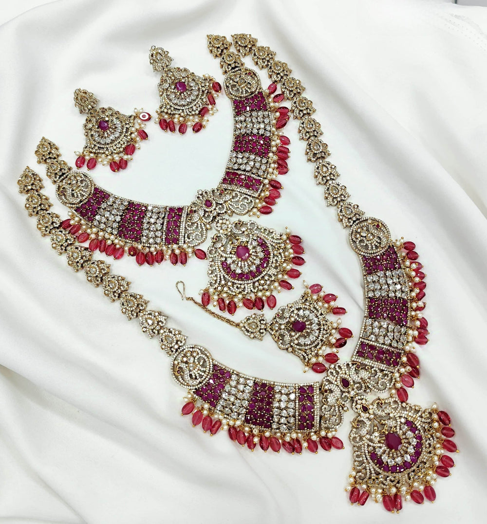 Victorian Polish with AD Stones Bridal Combo Set - Nakshatra Jewels