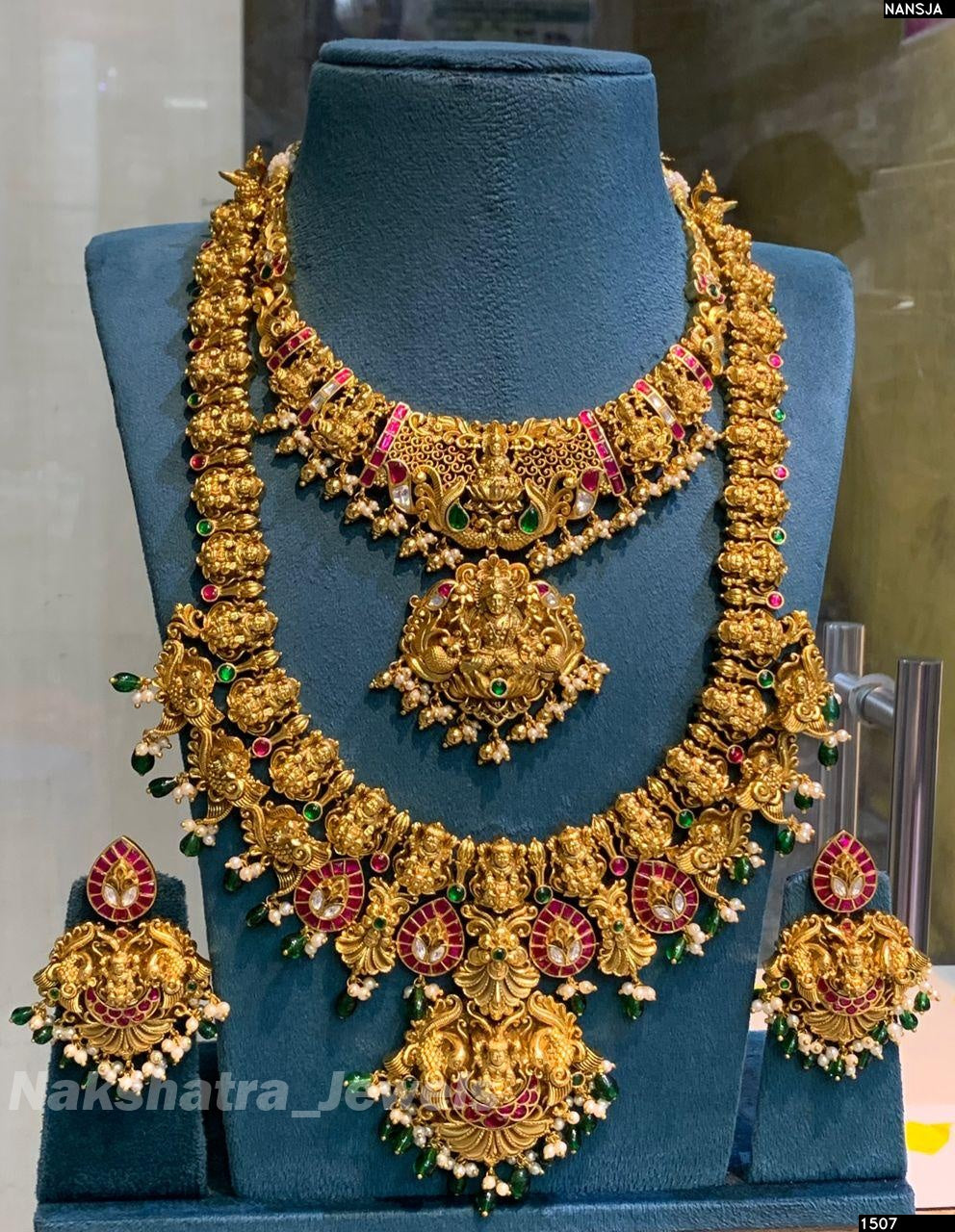 Nakshi work with Jadau Kundan Stones Bridal Set (3D Embosed)