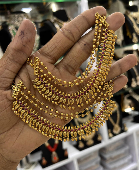 Premium Matt with Kempu Stones Ear Chains