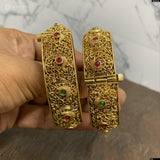 Nakshi Work with Kempu Stones Bangles (Openable)